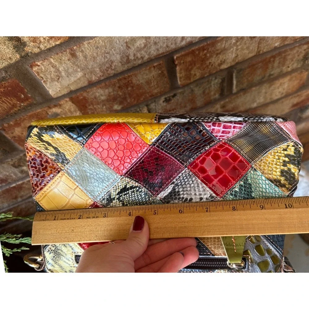 Multi Color Patchwork Leather Floral Crossbody Bag Snakeskin Embossed Rainbow